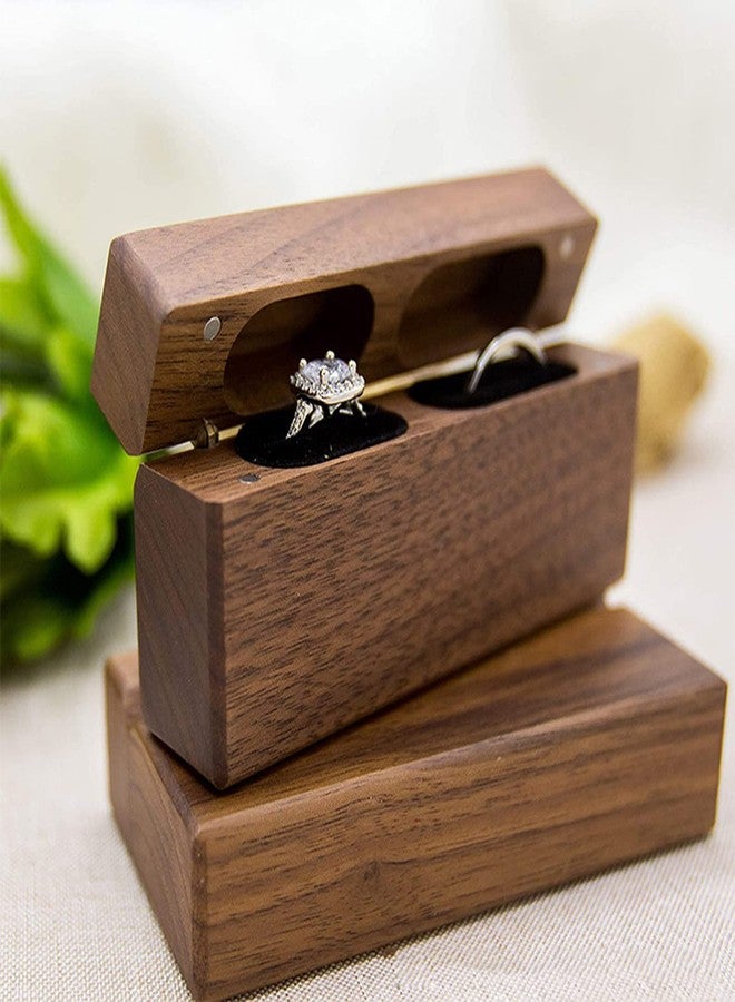 EINCORN Fashion Wood Box for 2 Rings Slim Double Storage Holder Modern Wedding Bearer Box Decorative Box with Lid, as the picture shows - Image 4